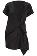 Mixiedress Solid Cross V Neck Tie Wrap Dress