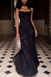 Mixiedress Spaghetti Strap Back Lace-up Applique Flower Lace Maxi Dress