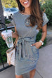 Mixiedress Short Sleeve Tie Waist Striped Loose Fit Dress with Pockets