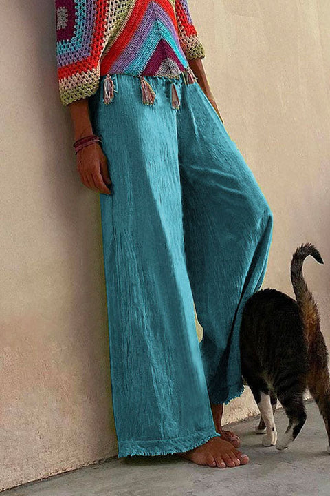 Mixiedress Solid Raw Hem Wide Leg Casual Pants