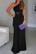 Mixiedress One Shoulder Cut Out Tie Waist Wide Leg Jumpsuit