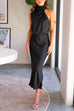 Mixiedress Solid Halter Waisted Irregular Sleeveless Dress