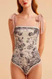 Mixiedress Bow Shoulder Floral Print One-piece Swimsuit