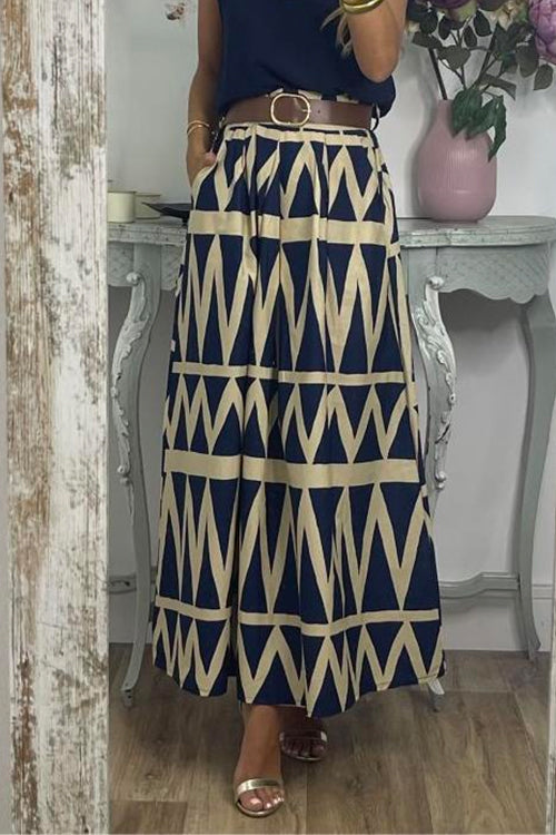 Mixiedress Pocketed Geometric Printed A-line Maxi Swing Skirt