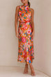 Mixiedress Tie Back Halter Sleeveless Waisted Maxi Floral Dress