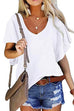 Mixiedress Solid V Neck Ruffle Short Sleeve Plain T-shirt