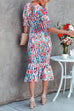 Mixiedress V Neck Smocked Floral Print Ruffle Midi Dress