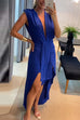 Mixiedress Deep V Neck Drape Front Sleeveless Swallowtail Maxi Party Dress