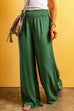 Mixiedress Smocked Elastic Waist Wide Leg Cotton Linen Pants