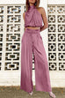 Mixiedress Mockneck Sleeveless Crop Top Tie Waist Wide Leg Pants Set