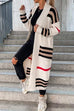 Mixiedress Open Front Color Block Striped Splice Long Sweater Cardigan