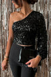 One Shoulder Cropped Shiny Sequin Top