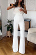 Mixiedress Strapless Feather Tube Top Flare Bottoms Jumpsuit