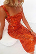 Open Back Lace Up Side Split Sequin Maxi Cami Dress