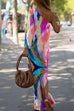 Mixiedress One Shoulder Long Sleeve Tie Dye Maxi Holiday Dress