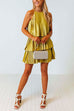 Mixiedress Halter Sleeveless Ruffle Layered Pleated Dress
