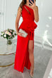 Mixiedress One Shoulder Cut Out Draped Front Maxi Party Dress