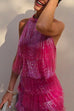 Mixiedress Halter Backless Sequin Fringe Layered Club Mini Dress