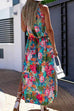 Mixiedress Halter Sleeveless Waisted Slit Printed Holiday Dress