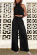 Mixiedress Mockneck Sleeveless Crop Top Tie Waist Wide Leg Pants Set