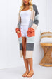 Open Front Pocketed Striped Midi Knitting Cardigan