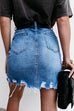 Mixiedress Raw Hem Ribbed Trendy Denim Skirt