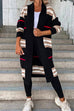 Mixiedress Open Front Color Block Striped Splice Long Sweater Cardigan
