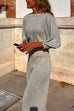 Glam Round Neck Lantern Sleeves Pullover Wide Leg Pants Sequin Two-piece Set