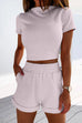 Mixiedress Short Sleeve Crop Top Elastic Waist Rolled Hem Shorts Set