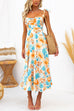 Mixiedress Floral Tie Shoulder Flared Midi Cami Holiday Dress