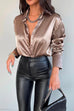 Mixiedress Chic Long Sleeves Button Down Satin Bouse Shirt