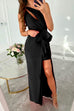 Mixiedress One Shoulder Cut Out Draped Front Maxi Party Dress