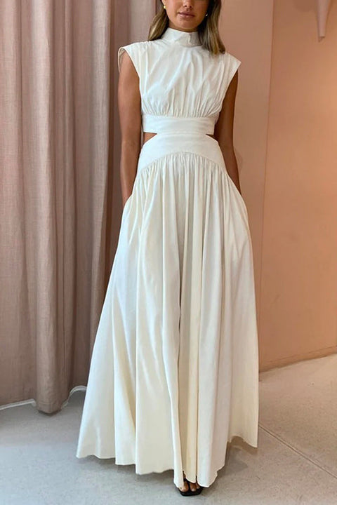 Mixiedress Mockneck Cut Out Waist Maxi Swing Dress
