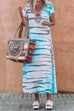 Mixiedress V Neck Short Sleeves Printed Casual A-line Maxi Dress