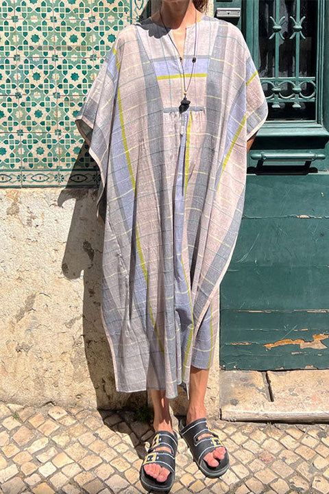 Mixiedress V Neck Batwing Sleeve Striped Kaftan Dress
