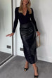 Mixiedress High Waist Back Slit Splice Faux Leather Maxi Skirt