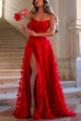 Mixiedress Off Shoulder High Slit Butterfly Appliques Flare Maxi Party Dress