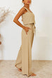 Mixiedress Square Collar Crop Tank Top Tie Waist Wide Leg Pants Cotton Linen Set