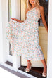 Mixiedress One Shoulder Sleeveless Tiered Printed Beach Dress