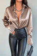 Mixiedress Chic Long Sleeves Button Down Satin Bouse Shirt