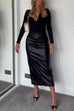 Mixiedress High Waist Back Slit Splice Faux Leather Maxi Skirt