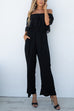 Off Shoulder Waisted Wide Leg Ruffle Lace Jumpsuit