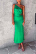 Mixiedress One Shoulder Drawstring Cut Out Waist Maxi Satin Cami Dress