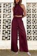 Mixiedress Mockneck Sleeveless Crop Top Tie Waist Wide Leg Pants Set