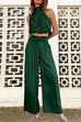 Mixiedress Mockneck Sleeveless Crop Top Tie Waist Wide Leg Pants Set