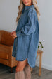 Mixiedress Curve Hem Button Down Denim Shirt Dress