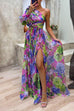 Mixiedress One Shoulder High Slit Waisted Floral Maxi Party Dress
