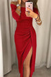 Mixiedress Solid Off Shoulder High Slit Glitter Long Dress