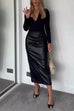 Mixiedress High Waist Back Slit Splice Faux Leather Maxi Skirt