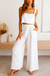 Mixiedress Square Collar Cami Crop Top Wide Leg Pants Cotton Linen Set